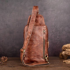 Brown Leather Chest Bag for Men Mens Chest Crossbody Bag Leather Cross Chest Bag Men's - iwalletsmen