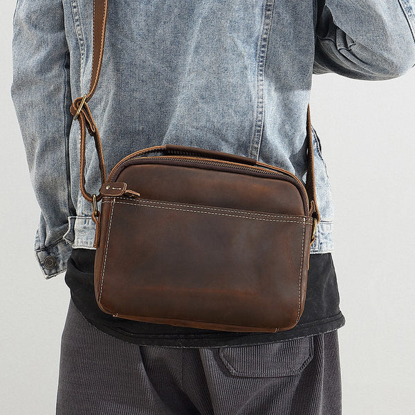 Dark Brown Leather Crossbody Bag for Men 