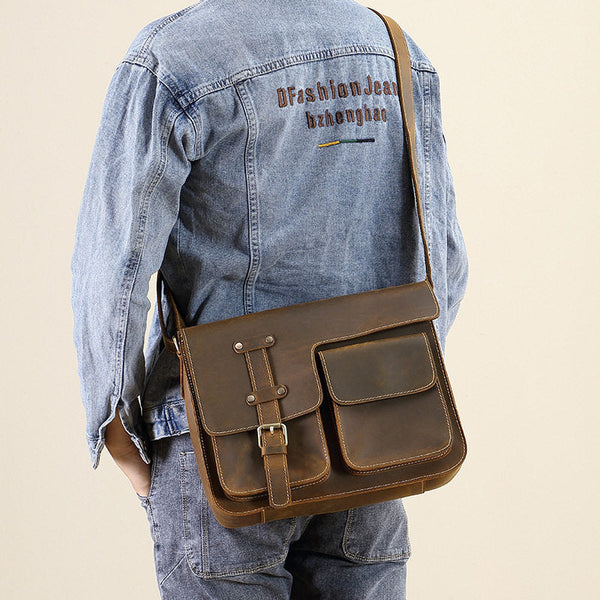 Brown Leather Messenger Bag - Side View