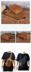 Brown Leather Sling Bag for Men Crossbody Leather Sling Bag Leather Sling Crossbody Bag - iwalletsmen