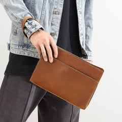 Brown Leather Clutch Wristlet 