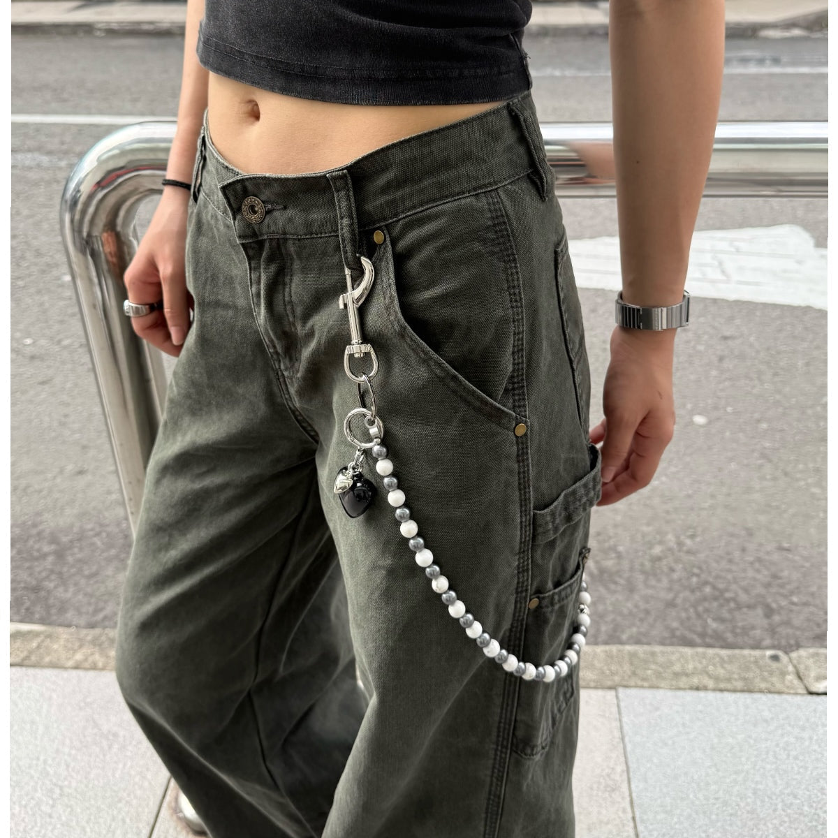 White Ball Wallet Chain Women Beaded Wallet Chain Bead Wallet Chain - iChainWallets