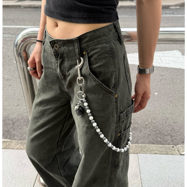 White Ball Wallet Chain Women Beaded Wallet Chain Bead Wallet Chain - iChainWallets