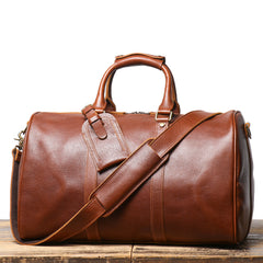 Dark Brown Weekend Bag Large Leather Weekender Bag for Men Long Weekend Shoulder Bag - iwalletsmen