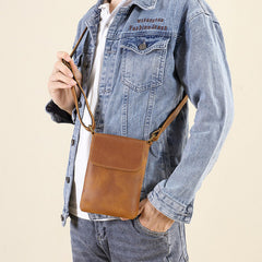 Brown Leather Crossbody Phone Purse for Men 