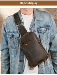 Dark Brown Vintage Leather Sling Backpack for Men - iwalletsmen