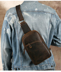 Dark Brown Leather Sling Backpack for Men - iwalletsmen