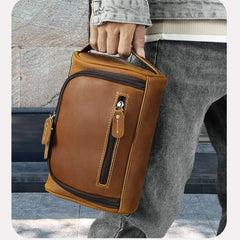 Brown Full Grain Leather Toiletry Bag 