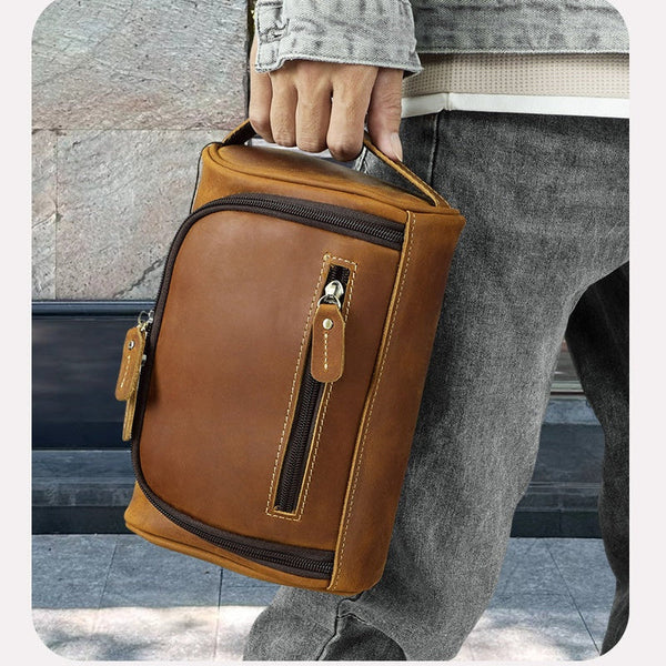 Brown Full Grain Leather Toiletry Bag 