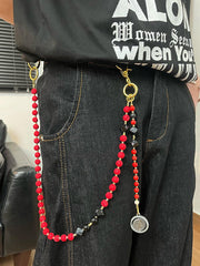 Red Lavastone Beaded Wallet Chain Long Bead Wallet Chain for Women - iChainWallets