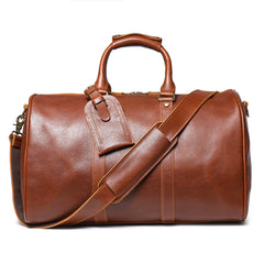 Dark Brown Weekend Bag Large Leather Weekender Bag for Men Long Weekend Shoulder Bag - iwalletsmen