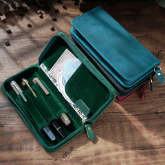Blue Leather Fountain Pen Case Luxury Leather Pen Case - iwalletsmen