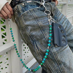 Green Ball Wallet Chain Ball Pants Chain Agate Beaded Wallet Chain Bead Wallet Chain - iChainWallets