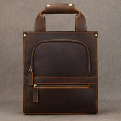 Brown Leather Vertical Briefcase Business Handbag for Men Office Handbag for Men - iwalletsmen