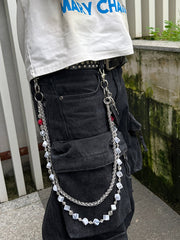 Cross Double Wallet Chain Cube Beaded Pants Chain Double Pants Chain - iChainWallets
