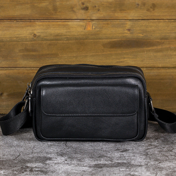 Mens Black Leather Crossbody Bag Mens Small Leather Crossbody Bag - iwalletsmen