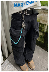 Blue Green Skull Head Wallet Chain Skull Chain for Wallet Skull Wallet Chains - iChainWallets