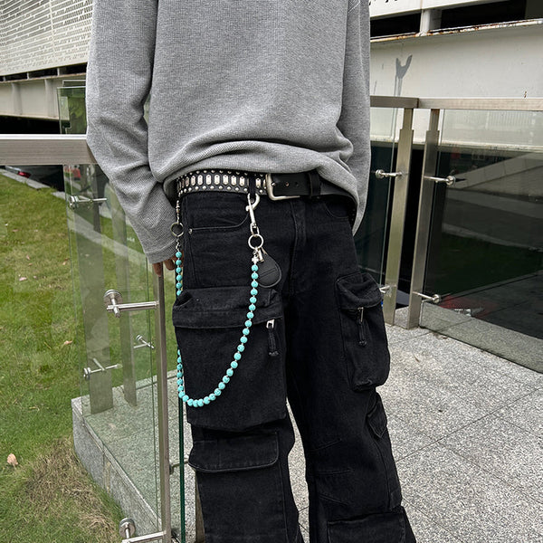 Blue Beaded Wallet Chain Beaded Pants Chain Lavastone Bead Wallet Chain - iChainWallets