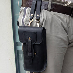 Black Mens Leather Phone Belt Pouch - iwalletsmen