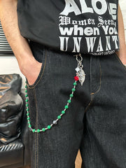 Beaded Wallet Chain Green Stone Long Bead Wallet Chain for Women - iChainWallets