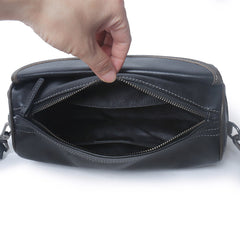Black Barrel Leather Bag Mens Barrel Crossbody Bag Barrel Shoulder Bag for Men - iwalletsmen