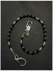 Black Beaded Wallet Chain Turquoise Stone Bead Wallet Chain - iChainWallets