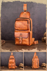 Brown Leather Cross Chest Bag Men's - iwalletsmen