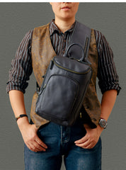 Large leather sling backpack - additional angle view