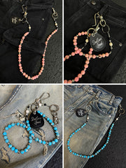 Blue Green Ball Wallet Chain Ball Pants Chain Turquoise Stone Beaded Wallet Chain Bead Wallet Chain - iChainWallets