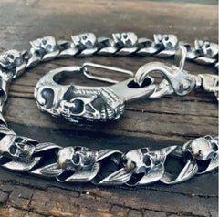 Silver Mens Skull Wallet Chain Cool Skull Wallet Chain Badass Skull Pants Chain For Men