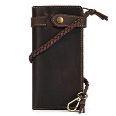 Brown Leather Biker Wallet Biker Chain Wallet with Briaded Leather Wallet Chain - iwalletsmen