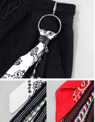 White&Black Paisley Bandana Pants Chain Kerchief Trousers Chain Biker Headscarf Jeans Chain Pants Chain