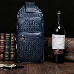 Braided Leather Sling Bag Mens Cool Chest Bag Crossbody Backpack One Strap Backpack for Men
