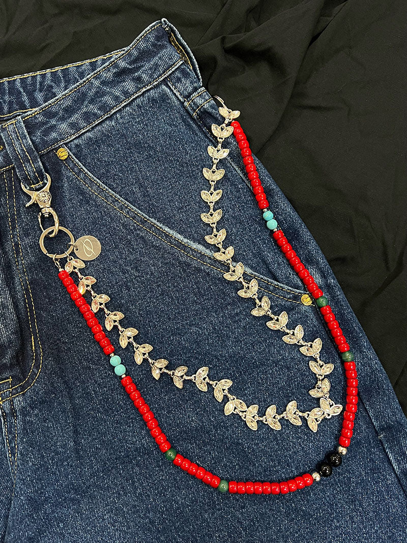 Red Beaded Wallet Chain Double Wallet Chain Beaded Pants Chain Double Pants Chain - iChainWallets