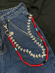 Red Beaded Wallet Chain Double Wallet Chain Beaded Pants Chain Double Pants Chain - iChainWallets