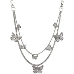 Fashion Womens Butterfly Jeans Chains Silver Double Layers Butterfly Wallet Chains Panties Chains For Men