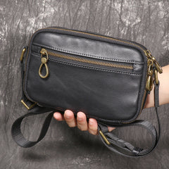 Black Small Messenger Bag Men's Black Leather Messenger Bag Small Black Leather Crossbody Bag - iwalletsmen