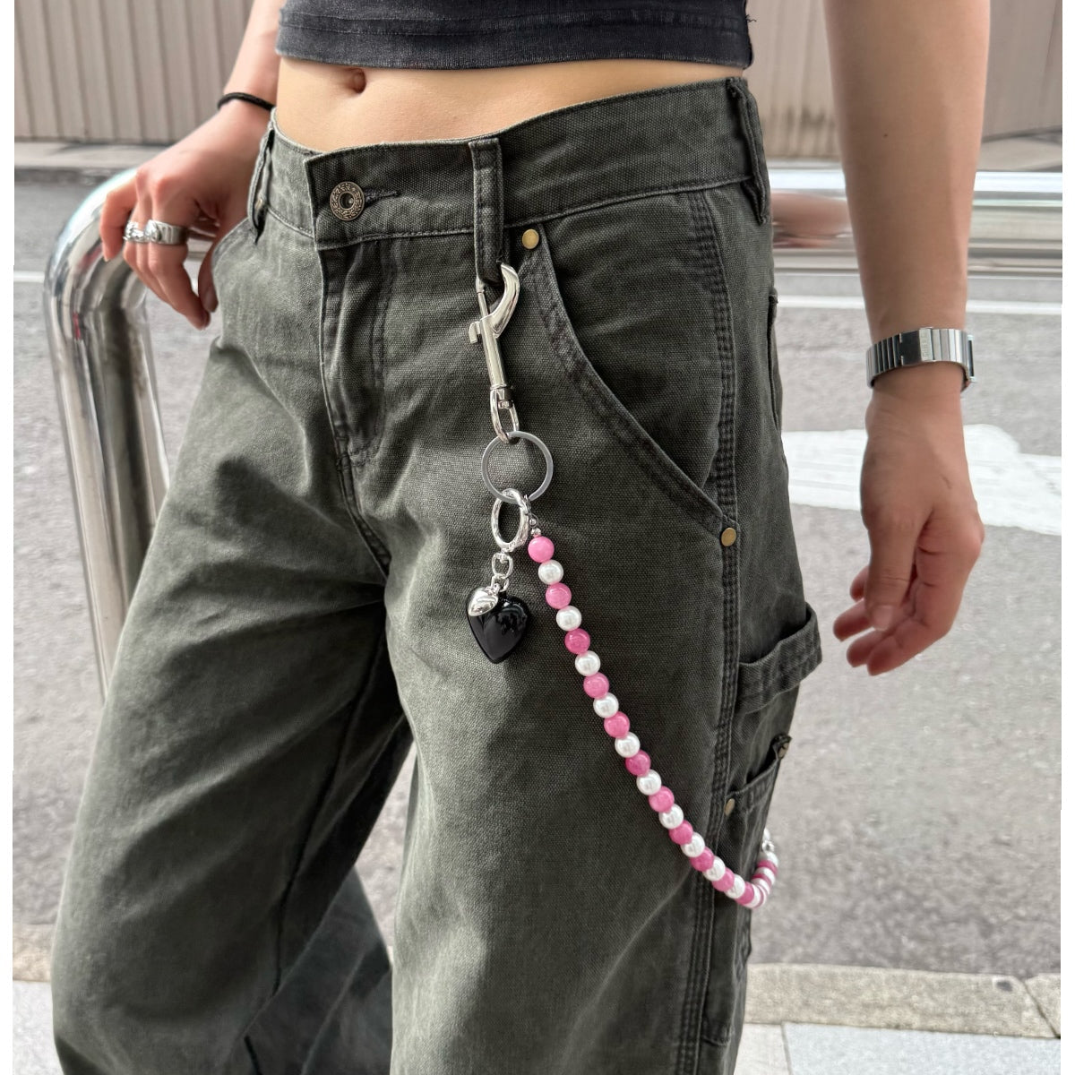 Pink Ball Wallet Chain Women Beaded Wallet Chain Pearl Bead Wallet Chain - iChainWallets