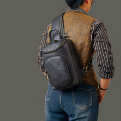 Big sling bag for men - top-grain leather texture close-up quality