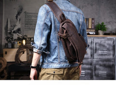Large leather sling backpack - D-ring for left-right strap switching
