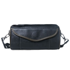 Black Barrel Leather Bag Mens Barrel Crossbody Bag Barrel Shoulder Bag for Men - iwalletsmen