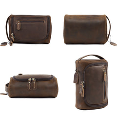 Brown Full Grain Leather Toiletry Bag 