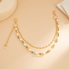 Pearl Wallet Chain Gold Wallet Chain for Women Double Wallet Chain with Cross - iChainWallets