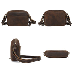 Brown Mens Small Leather Crossbody Bag 