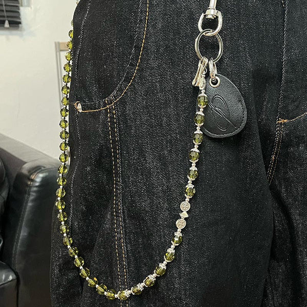 Beaded Wallet Chain Long Beaded Pants Chain Crystal Bead Wallet Chain with Keychain - iChainWallets