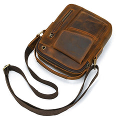 Brown Leather Vertical Crossbody Bag for Men Small Vertical Crossbody Bag - iwalletsmen