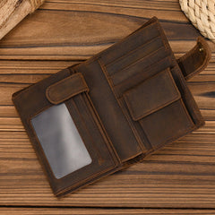 Dark Brown Leather Vertical Wallet with Buckle Mens Wallets Leather Vertical Bifold Wallet - iwalletsmen