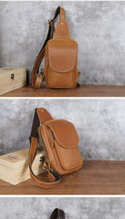 Brown Leather Sling Bag for Men Crossbody Leather Sling Bag Leather Sling Crossbody Bag - iwalletsmen