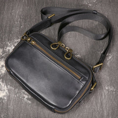 Black Small Messenger Bag Men's Black Leather Messenger Bag Small Black Leather Crossbody Bag - iwalletsmen