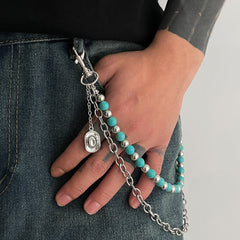 Beaded Wallet Chain Fake Turquoise Mens Ball Wallet Chain - iChainWallets